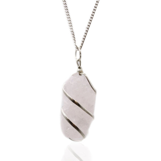 Silver pendant necklace on a white background