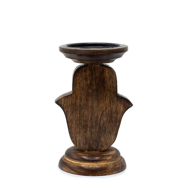 Wooden candle holder on a white background