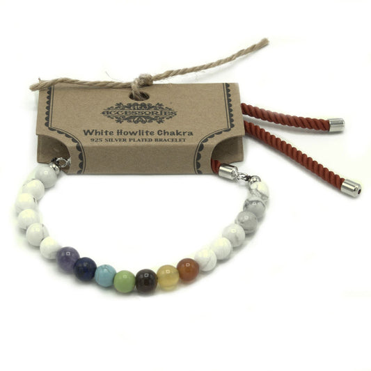 Colorful beaded bracelet with a brown tag on a white background
