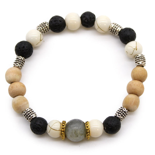 Multicolored beaded bracelet on a white background