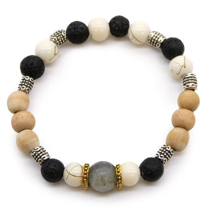 Multicolored beaded bracelet on a white background