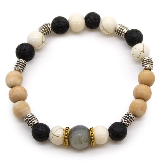 Multicolored beaded bracelet on a white background