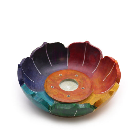Colorful ceramic bowl with a rainbow gradient on a white background
