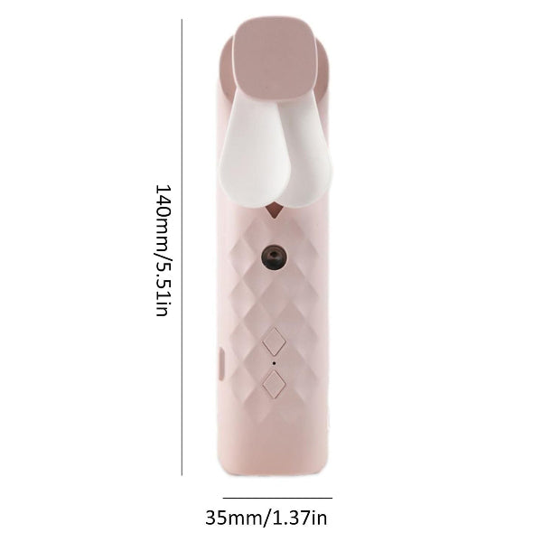 Pink electronic device with dimensions labeled on a white background