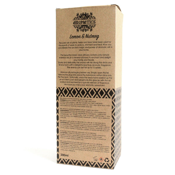 Aromatics Lemon & Nutmeg essential oil packaging on a white background