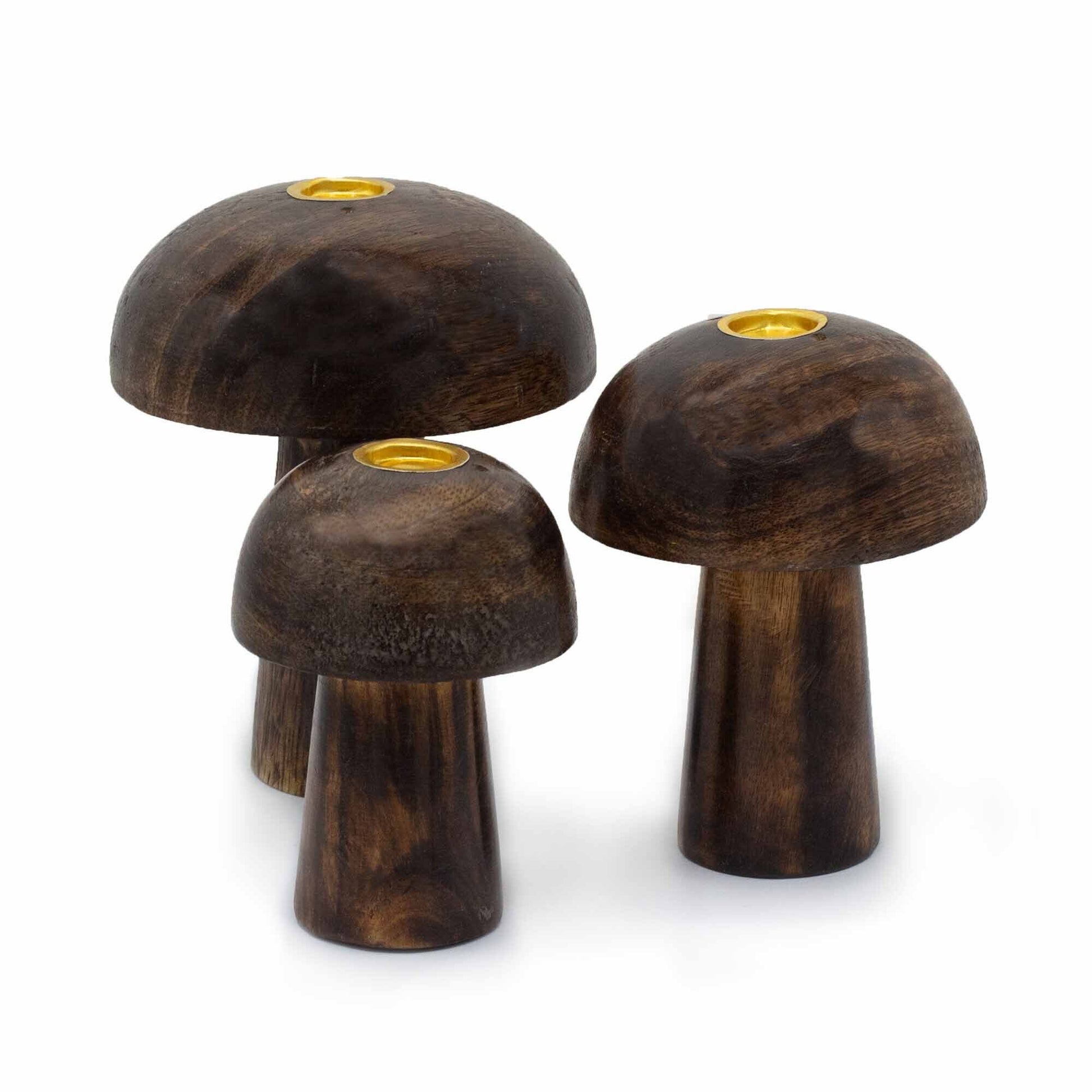 set of 3 wooden mushroom incense holders